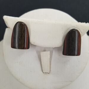 Vintage Wooden Brown Post Earrings Costume Jewelry Stained Finished MCM